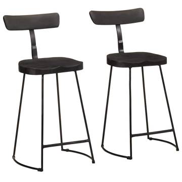 Bar Stools 2 pcs Black - Solid Mango Wood | HipoMarket