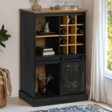 Wine Cabinet HALDEN - Sliding Door & Racks in Black Pine