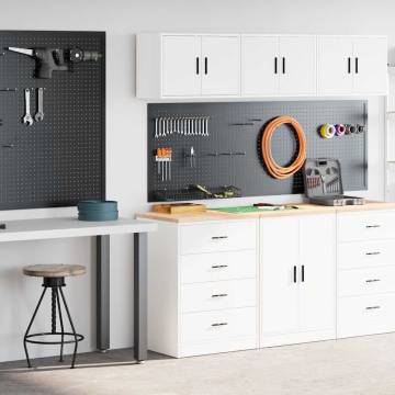 Garage Cabinets 2 pcs - White Engineered Wood Storage Solution