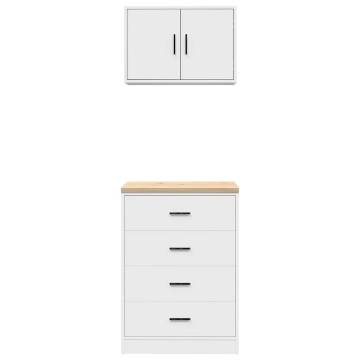 Garage Cabinets 2 pcs - White Engineered Wood Storage Solution