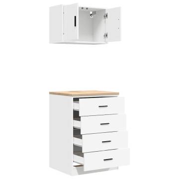 Garage Cabinets 2 pcs - White Engineered Wood Storage Solution