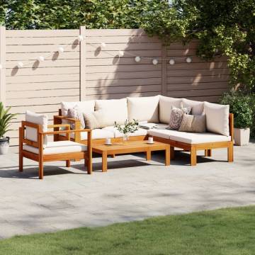 5 Piece Garden Sofa Set with Cushions | Solid Acacia Wood