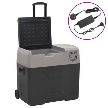 Portable 40L Cool Box with Wheels & Adapter - Black & Grey