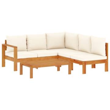 4 Piece Garden Sofa Set with Cushions | Solid Acacia Wood