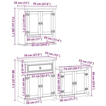 3 Piece Bathroom Furniture Set | Solid Pine | Hipomarket UK