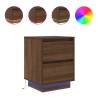 Stylish Brown Oak Bedside Cabinet with LED Lights - 38x34 cm