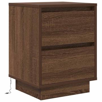 Stylish Brown Oak Bedside Cabinet with LED Lights - 38x34 cm