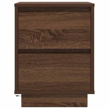 Stylish Brown Oak Bedside Cabinet with LED Lights - 38x34 cm