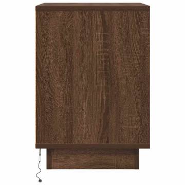 Stylish Brown Oak Bedside Cabinet with LED Lights - 38x34 cm