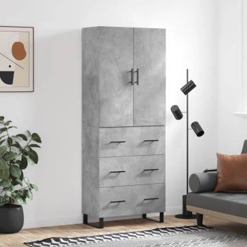 Stylish Highboard in Concrete Grey - 69.5x34x180 cm