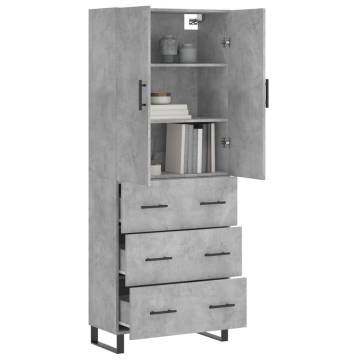 Stylish Highboard in Concrete Grey - 69.5x34x180 cm