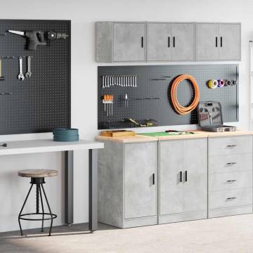 Garage Cabinets Set - Concrete Grey Engineered Wood