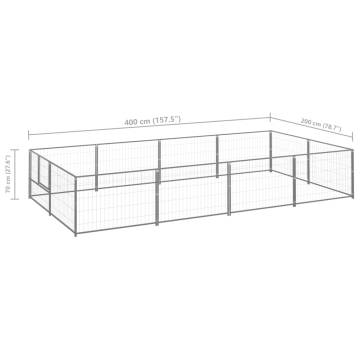 Dog Kennel Silver 8 m² Steel - Durable Outdoor Cage