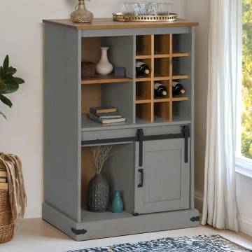 Wine Cabinet HALDEN - Grey Pine with Sliding Door & Racks