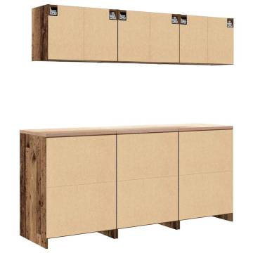 6 pcs Old Wood Garage Cabinets - Durable & Spacious Storage