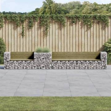 Garden Bench with Gabion Basket - Durable Pinewood Design