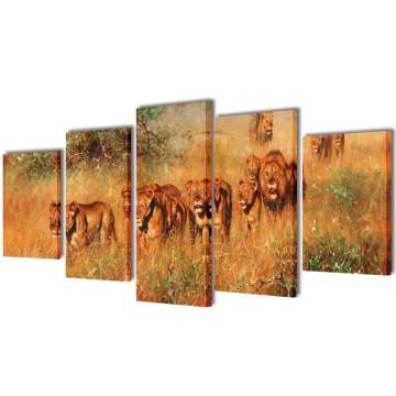 Canvas Wall Print Set - Lions 200 x 100 cm | Hipo Market