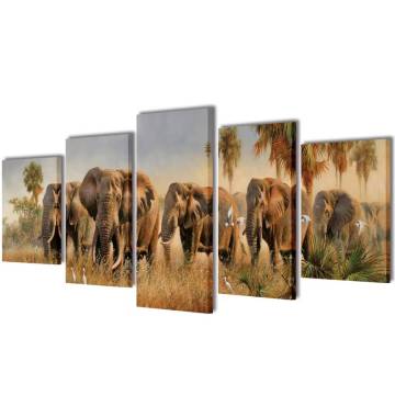 Canvas Wall Print Set Elephants - 200 x 100 cm | HipoMarket