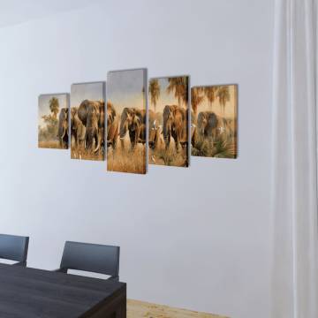 Canvas Wall Print Set Elephants - 200 x 100 cm | HipoMarket