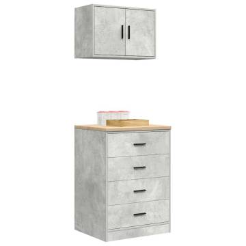 Garage Cabinets 2 pcs - Concrete Grey Engineered Wood