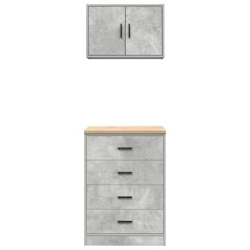 Garage Cabinets 2 pcs - Concrete Grey Engineered Wood