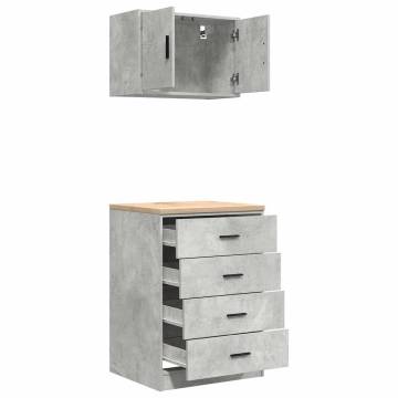 Garage Cabinets 2 pcs - Concrete Grey Engineered Wood