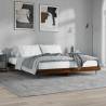 Brown Oak Bed Frame 140x200 cm - Engineered Wood & Metal Legs