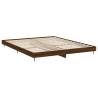 Brown Oak Bed Frame 140x200 cm - Engineered Wood & Metal Legs