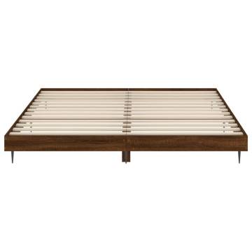 Brown Oak Bed Frame 140x200 cm - Engineered Wood & Metal Legs