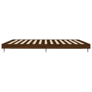 Brown Oak Bed Frame 140x200 cm - Engineered Wood & Metal Legs