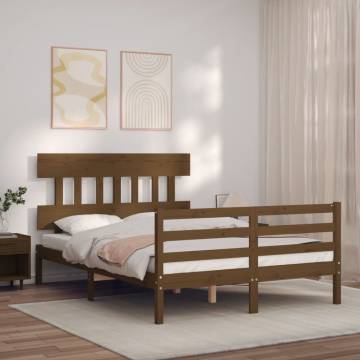 Honey Brown Small Double Bed Frame with Headboard | HipoMarket