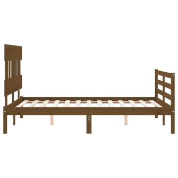 Honey Brown Small Double Bed Frame with Headboard | HipoMarket