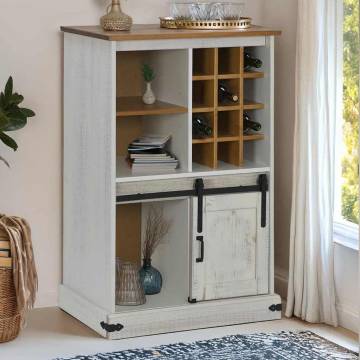 Wine Cabinet HALDEN - White Pine with Sliding Door & Racks