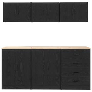 6 Pcs Black Engineered Wood Garage Cabinets – Organize Tools Efficie