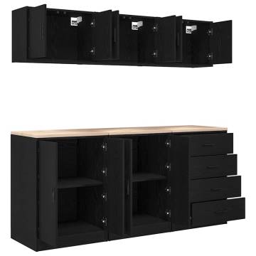 6 Pcs Black Engineered Wood Garage Cabinets – Organize Tools Efficie