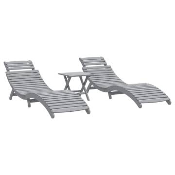 Sun Loungers Set - 2 pcs with Table in Grey Acacia Wood