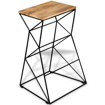 Vintage Bar Stool - Solid Mango Wood with Iron Frame