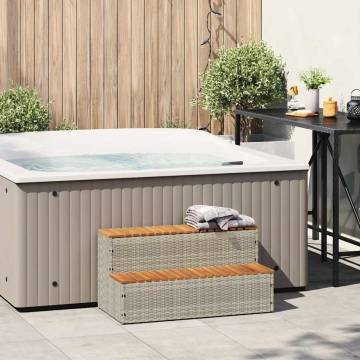 Hot Tub Step Light Grey - Durable Poly Rattan & Acacia