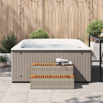 Hot Tub Step Light Grey - Durable Poly Rattan & Acacia