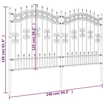 Garden Fence with Spear Top - Black Powder-Coated Steel 165cm