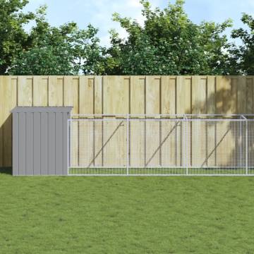 Dog House with Run - Light Grey Galvanised Steel | HipoMarket