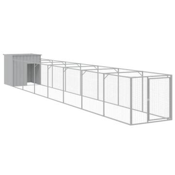 Dog House with Run - Light Grey Galvanised Steel | HipoMarket