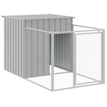 Dog House with Run - Light Grey Galvanised Steel | HipoMarket