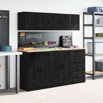 Garage Wall Cabinet Black - Durable Engineered Wood Storage