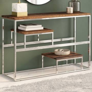 Elegant Console Table - Silver Steel & Solid Wood | HipoMarket