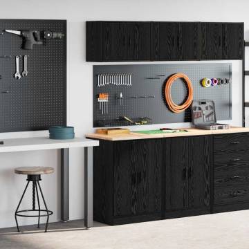 2 pcs Black Engineered Wood Garage Cabinets - Hipo Market