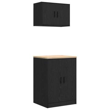 2 pcs Black Engineered Wood Garage Cabinets - Hipo Market