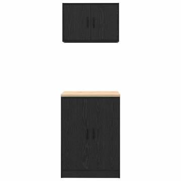 2 pcs Black Engineered Wood Garage Cabinets - Hipo Market