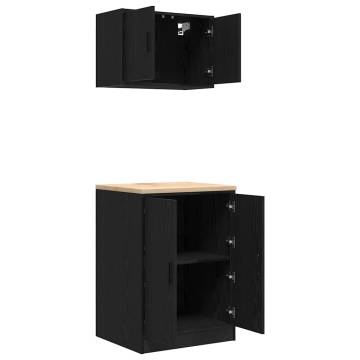 2 pcs Black Engineered Wood Garage Cabinets - Hipo Market