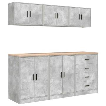 Garage Cabinets 6 pcs - Concrete Grey Engineered Wood